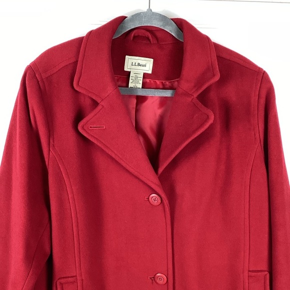 LL Bean womens red lambs wool DRESS Coat 1X Thinsulate lining-kick pleat - Picture 3 of 12